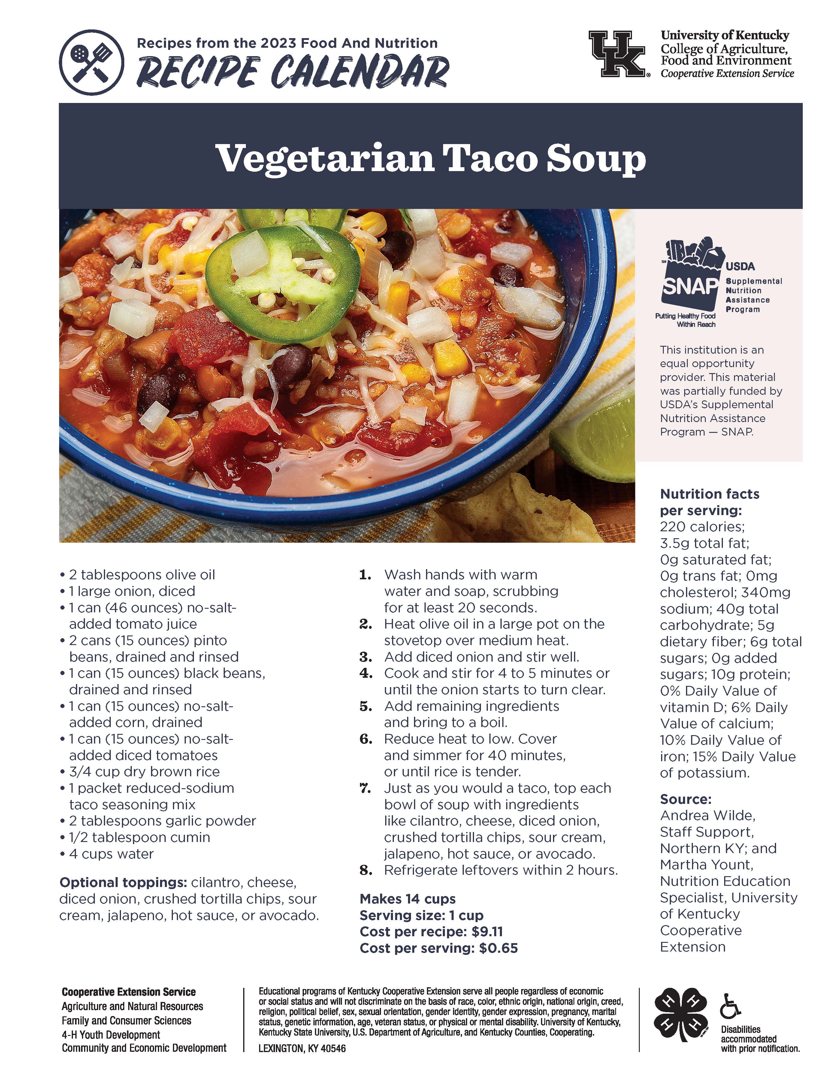 complete recipe for vegetarian taco soup