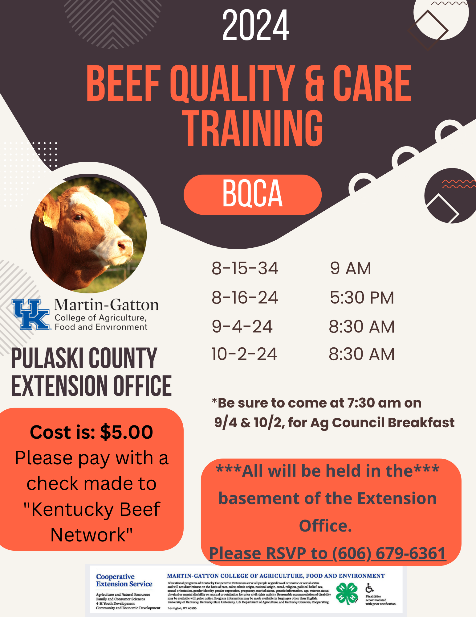 beef quality and care training flyer for dates and times call 606-679-6361