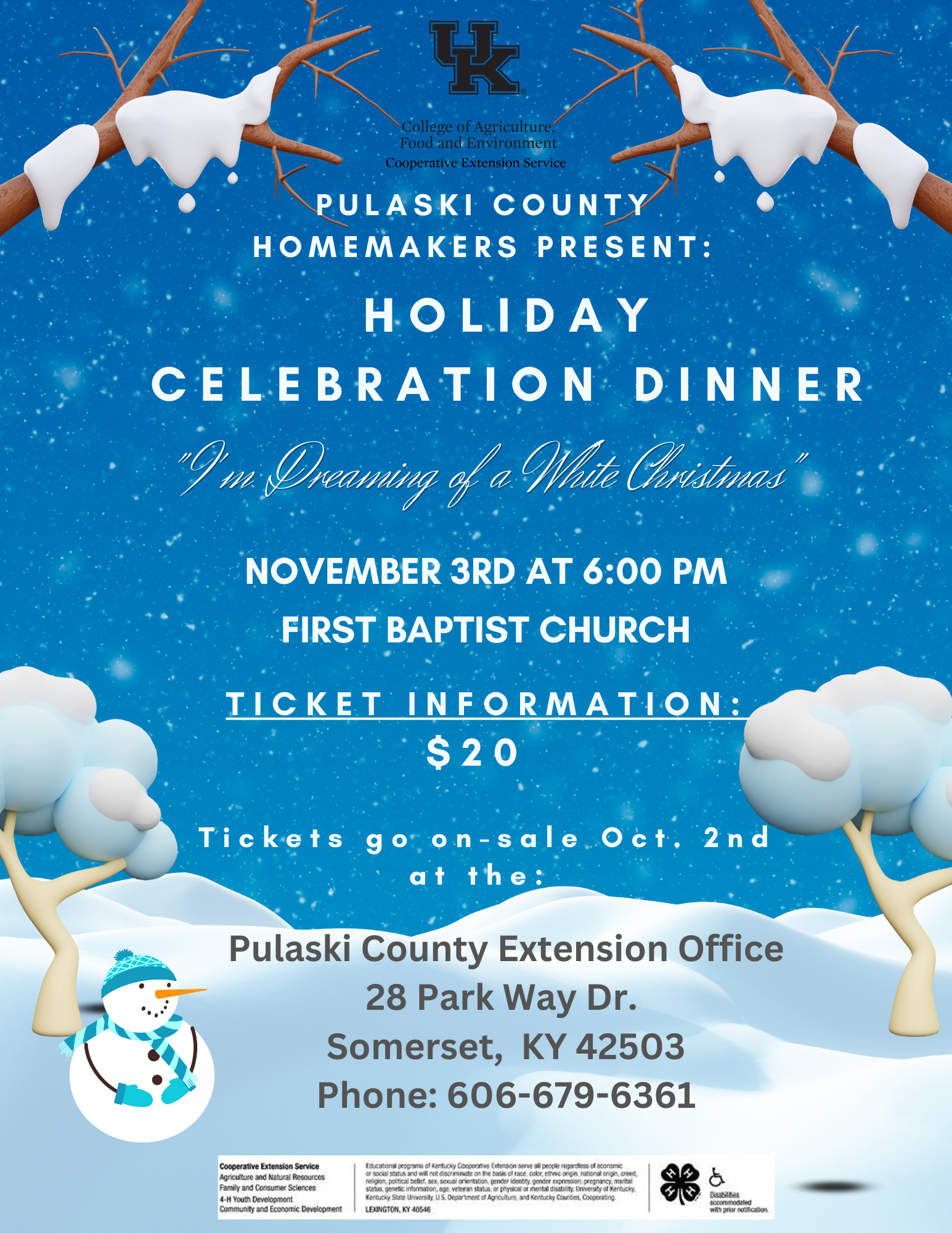 flyer for Holiday Celebration Dinner Nov. 3rd at 6 pm call 606-679-6361 for more information 