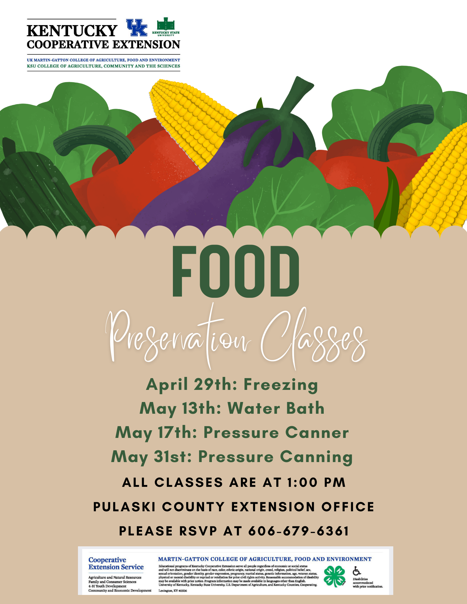 flyer for food preservation classes call 606-679-6361 for more information