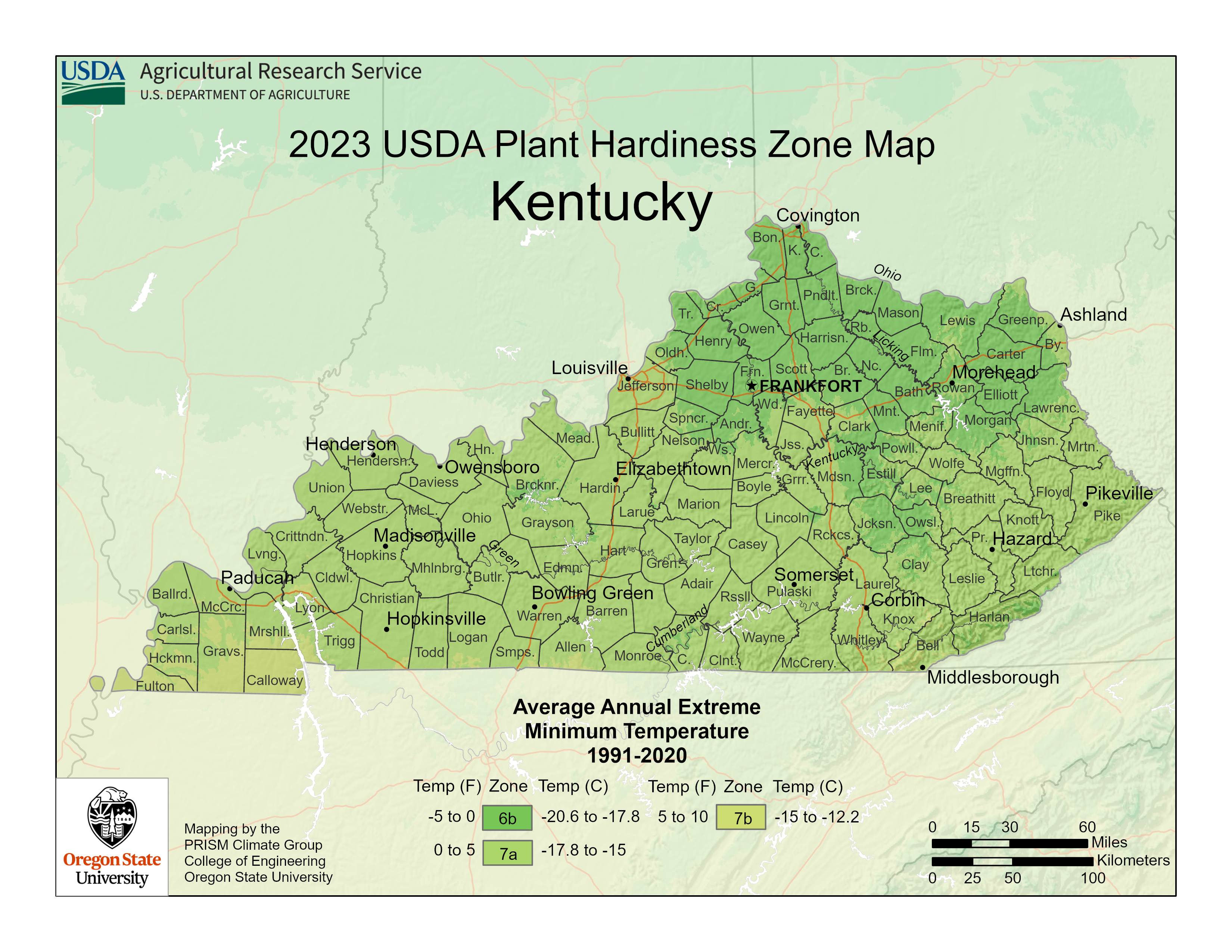 KY New USDA Plant Hardiness Zone Map