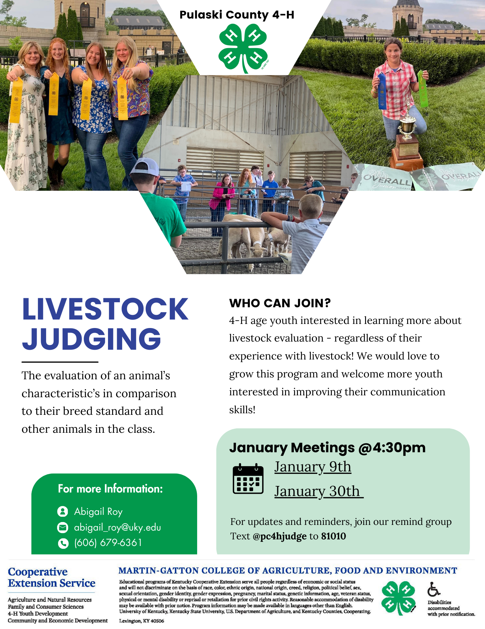 Livestock Judging Flyer with club dates and contact info