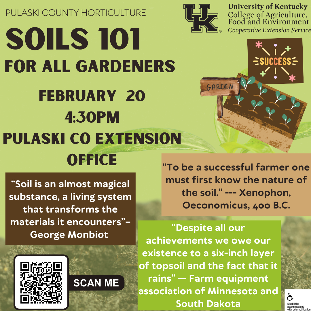 Soils 101 program on February 20 at 4:30pm