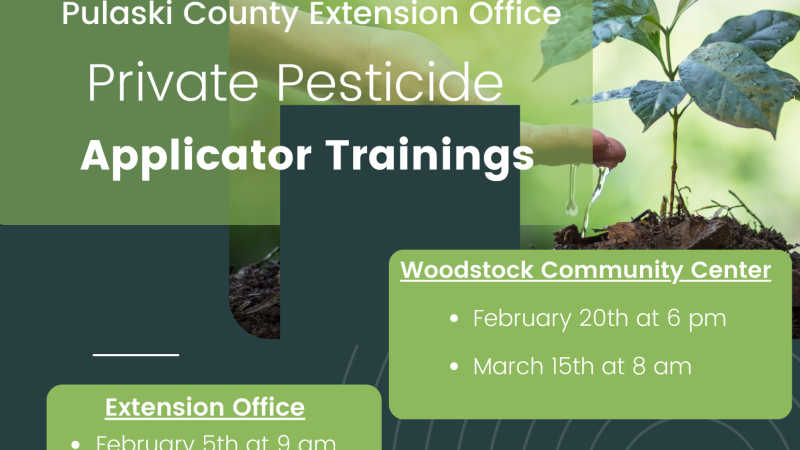 flyer for all upcoming private pesticide applicator training classes. Call 606-679-6361 for more information