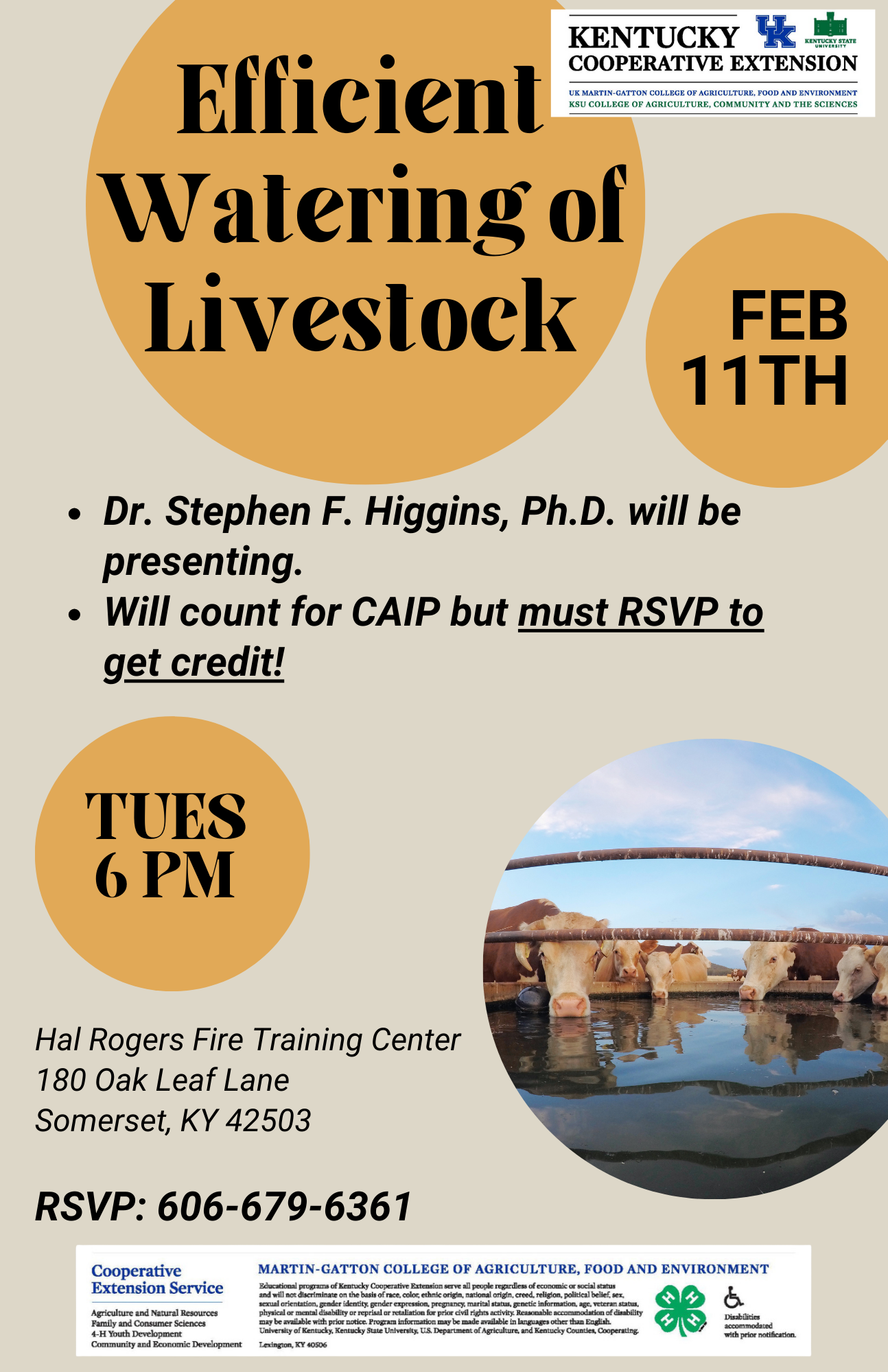 Flyer for class on efficient watering of livestock. Please call 606-679-6361 for more information 